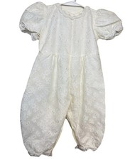 Vintage Heirloom Bubble Romper Floral Lace Outfit Ivory Girls size 24 Months picture