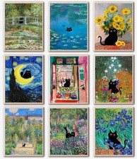 Kizbok Funny Black Cat Poster Set of 9, 8 x 10 inches, picture