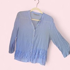 Zara Blue Striped Blouse with Ruffles picture