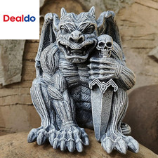 Resin Gargoyle Statue Winged Demonic Skull Gothic Halloween Garden Decor picture
