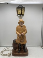 Vtg Old Salty Nautical Fisherman Seaman 25” Ceramic Table Lamp w/ Lantern Shade picture