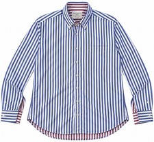 Hackett London Men's Cotton L/S Button Down Oxford Shirt Blue Stripe Red • M picture