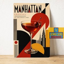 Vintage Manhattan Metal Poster Tin Sign 20x30cm Cocktail Bar Bauhaus Art picture