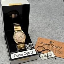 Neo Vintage NOS 1980's Pulsar By SEIKO Watch Quartz Gold Tone Y563-8129 picture