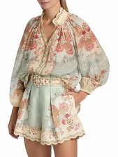 Zimmermann Daylight belted scalloped pleated printed linen shorts $495 Size 2 picture