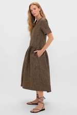 Ganni Crinkled Check Long Dress Tobacco Brown Size 38 / US 6 picture