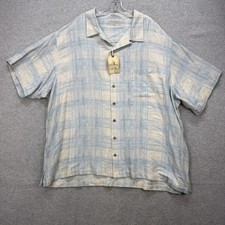 Caribbean Roundtree Yorke Hawaiian Shirt Mens 4XL Big Blue Plaid Camp Loop NEW picture