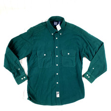 NEW Gap Mens L Cotton Flannel Casual Button-Down Shirt Green Long Sleeve Pockets picture