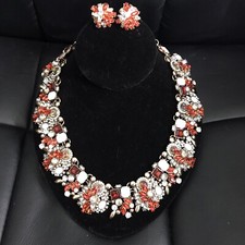 Jerollin Rhinestone Necklace and Pierced Earring Set with Revoli Stones Red picture