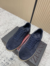 Zegna Men's Luxury Navy Suede Lace Up Sneakers Casual Low Top Shoes EU42-US9 picture