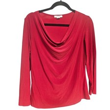 Dressbarn Womens Red Cowl Neck Long Sleeve Top Size L Made in USA Stretch Jersey picture