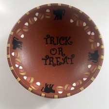 Primitives By Kathy Wood Bowl Trick Or Treat Candy Corn Folk Art Halloween Cat picture
