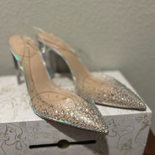 Aldo x Disney Strike Twelve Crystal Embellished Slingback Glass Slipper Heels picture