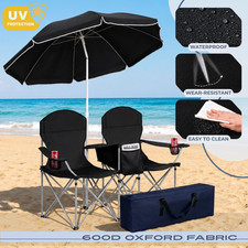 Double Picnic Sports Camping Chairs with Umbrella, Ice Cooler, Beach Chair picture