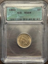 1863 Indian Head Cent ICG MS64 Flashy Fields, Nice Original Luster picture