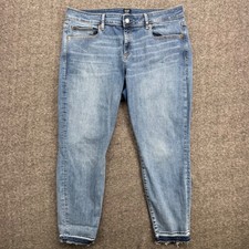 Gap Denim Womens Blue Mid Rise Skinny Jeans Raw Released Hem Medium Wash Size 34 picture