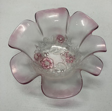 Vintage Mikasa Rosella Pink Frosted Glass Bowl with Ruffled Rim 11