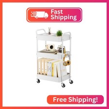 YASONIC 3-Tier Metal Rolling Cart Utility Carts with Wheels White picture