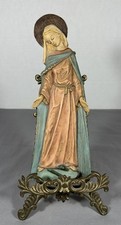 Vintage Italian Madonna Virgin Mary Plaque with Ornate Easel Serpent 10” picture