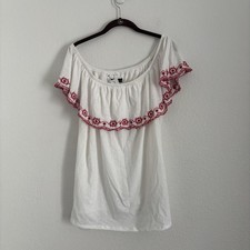 NWT Lane Bryant Women's Size 14/16 White Embroidered Off the Shoulder Top picture