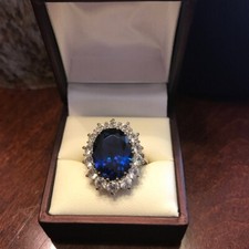 5.50 Ct Real Oval Sapphire & Diamond Diana Princess Ring 14K Solid White Gold picture