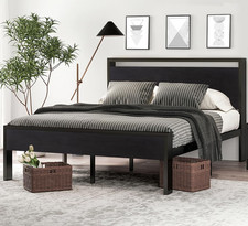SHA CERLIN 14 Inch Full Size Metal Platform Bed Frame with Wooden Headboard and picture