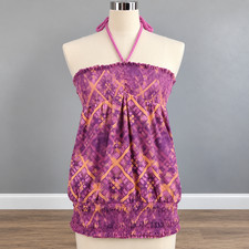 Vintage Y2K Halter Top Medium Babydoll Smocked Coquette Fairy Romantic Going Out picture