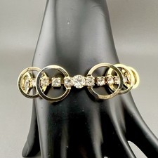 Vintage Sarah Coventry Rhinestone Bracelet Celestial Fire Gold Tone 1950s 6.75” picture