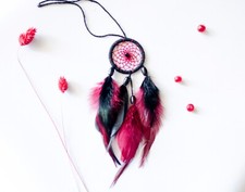 Small Handmade Black with Red  Dream Catcher for Car Hanging Decoration Ornament picture