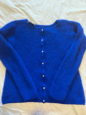 Sézane Womens S Blue Solid Knit Round Neck Long Sleeve Button Cardigan Mohair picture