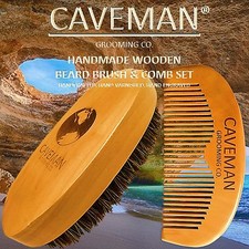 Handcrafted Natural Fine Tooth Wooden Beard Comb + Beard Brush by Caveman picture