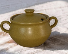 Vintage Denby Ode Lidded Sugar Bowl Antique Gold Mustard Stoneware England MCM picture
