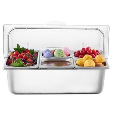 Uimoso Countertop Food Serving Display Container 5 Pan Condiment Dispenser w/Lid picture