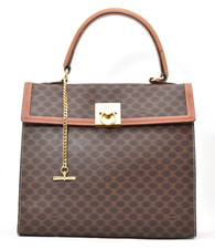 CELINE Gancini Macadam Hand Bag Purse Brown Gold PVC Vintage Authentic picture