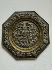 Antique Indian TANJORE Mixed Metal Octagonal HINDU DEITY Plate Silver Overlay picture