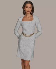 NWT Donna Karan Square-Neck Chain-Trim Dress, Size 6 picture