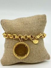 Dyadema Italian Made Coin Charm Rolo Chain Gold Tone Women Classic Bracelet picture