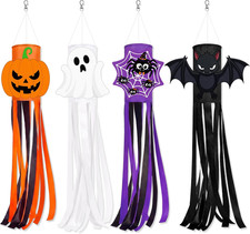 4Pcs Halloween Outdoor Decorations - Cute Hanging Ghost, Pumpkin, Spider, Bat Wi picture