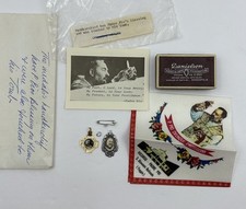 Vintage St Padre Pio Relic Handkerchief Touched To Tomb Card Medals Lot     D-62 picture