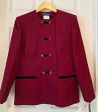 VTG Harve Benard 100% Wool Collarless Blazer Jacket Burgundy Red Petite Size 8 picture