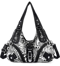 Angel Kiss Women Multiple Pockets Purses  Handbag Large Black Leopard picture