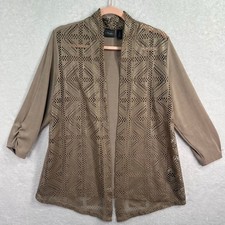 Travelers by Chico's Cardigan Women Size 12 Chico size 2 Tan Open Front Crochet picture