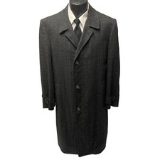 Vtg 50's Royal Fashion Black Top Over Coat SHADOWPLAID Trench WOOL TWEED Jacket picture