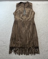 BCBGMaxAzria Dress Womens 4 Faux Suede Hamiin Fringe Front Zip Boho Western picture
