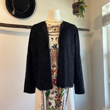 JMB 70s Vintage Black Swiggly Swirl Beaded Evening Glam Jacket Size Small picture