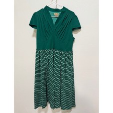 Vintage Lindy Bop Green Polka Dot Pleated Swing Dress Size 12 picture