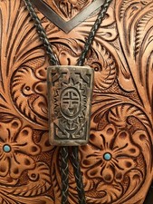 Vintage Hopi Bolo Tie Sterling 925 Signed Cyrus Josytewa 2.5” Overlay Sunface picture