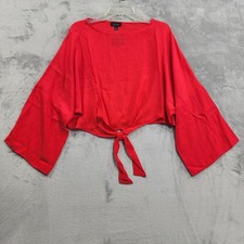 NEW Topshop Top Womens 6 Red Tie Front Cropped Kimono Sleeve Blouse Boho picture