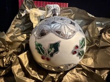 Vintage Waterford Holiday Heirlooms Silver Holly Ball Ornament w Original Box picture