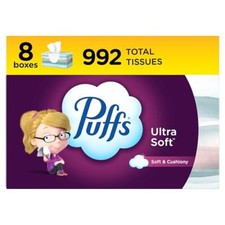 Puffs Ultra Soft Facial Tissues 124 Count Pack Of 8 Family Boxes Sensitive Skin picture